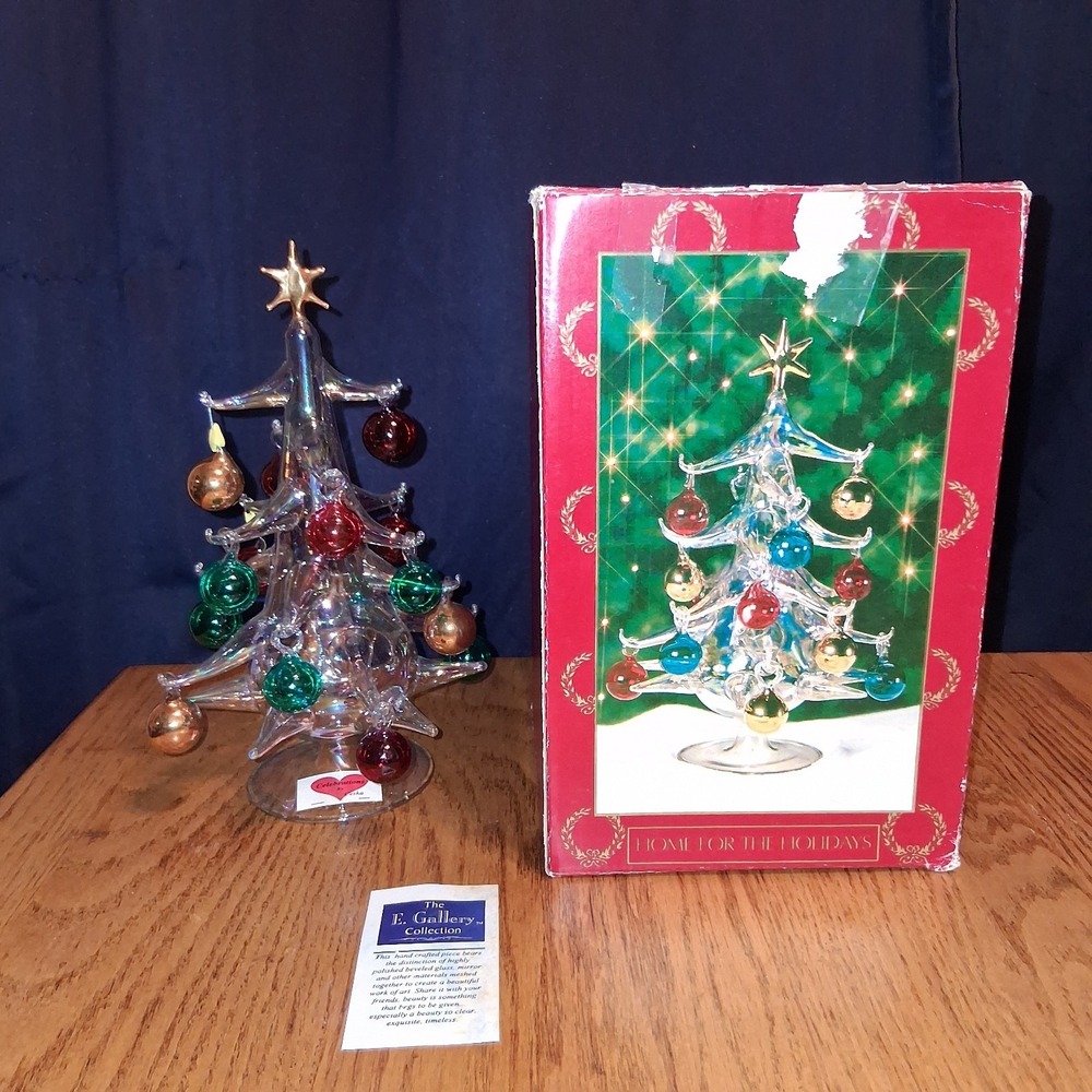 Vtg 90s Home For The Holidays Handblown Art Glass Christmas Tree Iridescent GVC